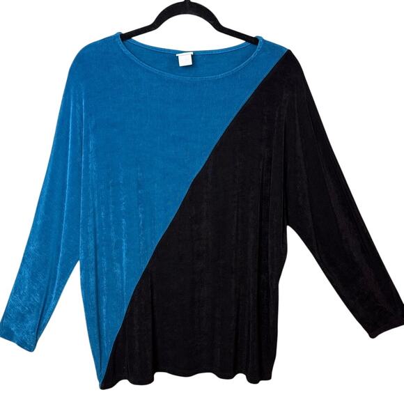 Chico's Travelers Women's Long Sleeve Color Block Top Liquid Knit Size 2 (12) - Picture 1 of 7